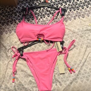No boundaries Pink Bikini with Beaded Accents